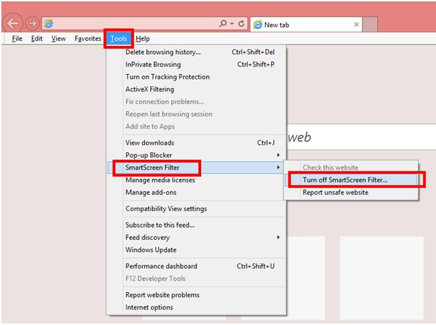 Disable smart screen filter
